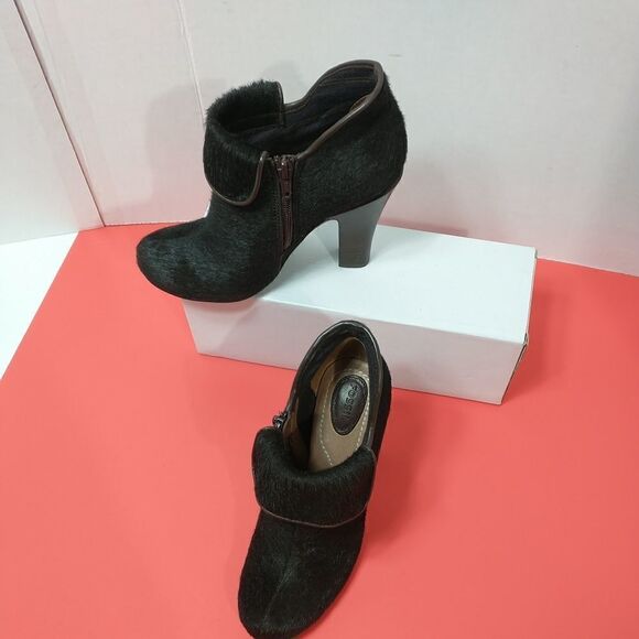 Fossil Ladies Sz 6 Brown Calf Hair Zipper Blocked Heel Booties - Picture 7 of 10